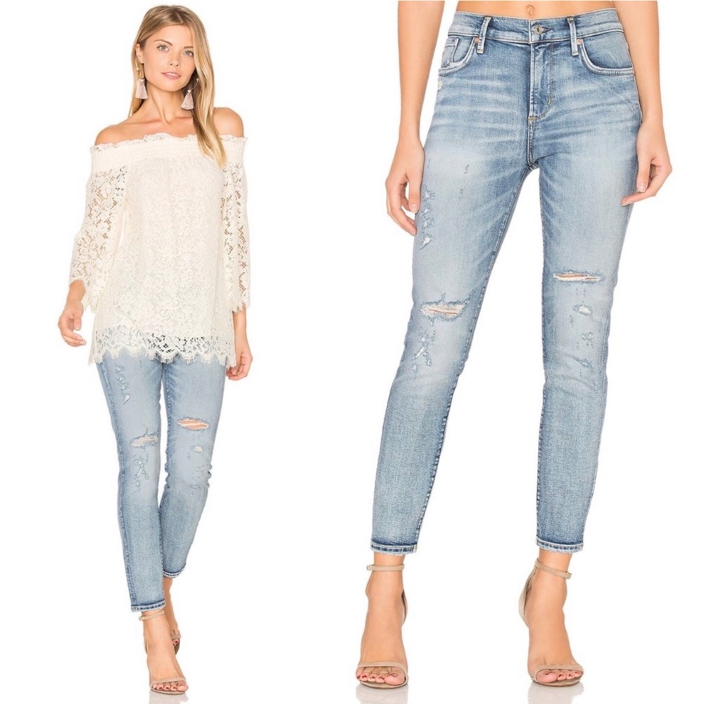 Agolde Sophie Distressed High Waist Skinny Jean High Rise Medium‎ Blue Wash